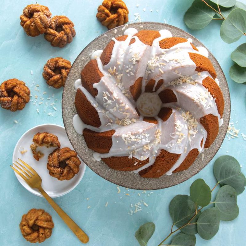 Nordic Ware 75th Anniversary Braided Mini Bundt® Pan with elegant design, perfect for beautifully shaped mini cakes and treats.