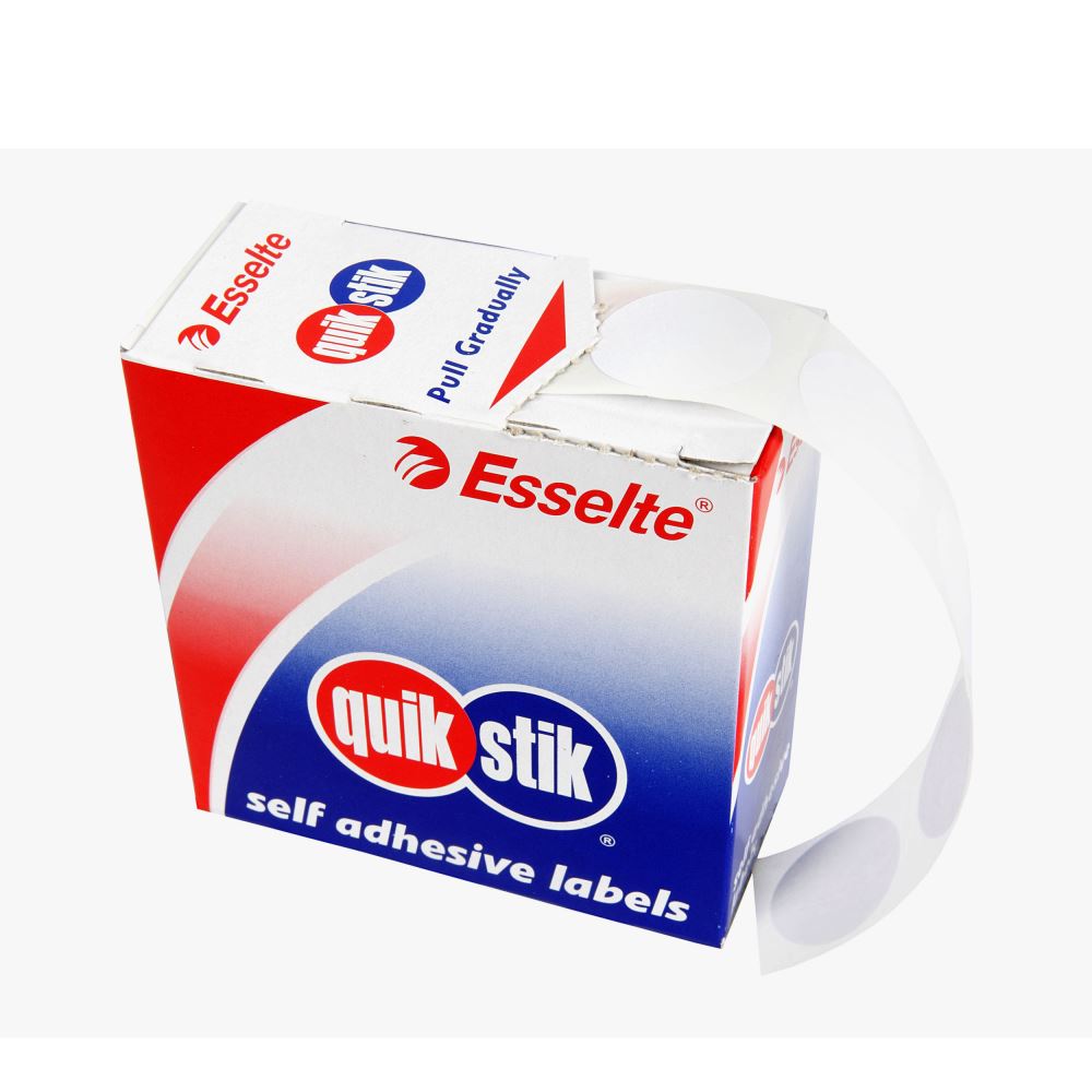 Quikstik Label Dispenser with 550 circular white labels, perfect for efficient labeling and organization tasks.