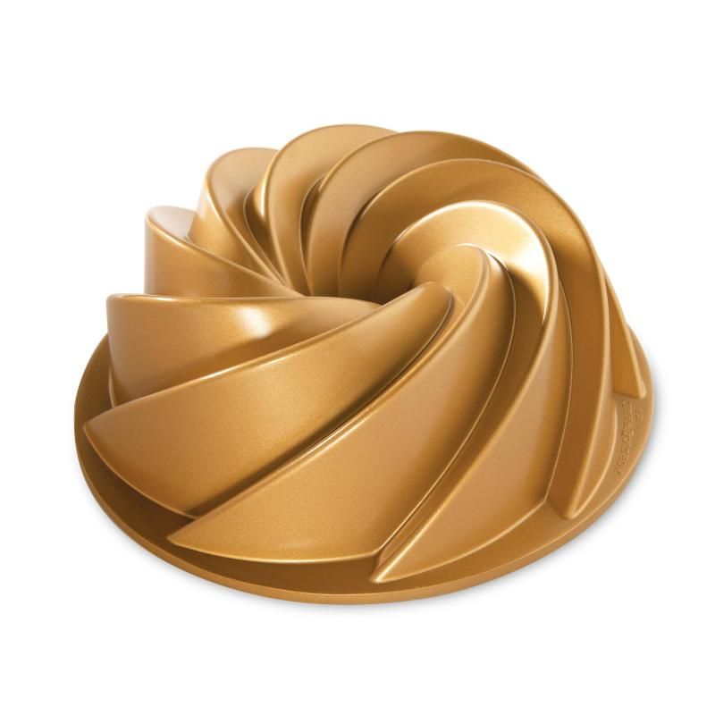 Stunning Nordic Ware Heritage Bundt® Pan in cast aluminum, featuring a swirling design for perfectly shaped cakes.