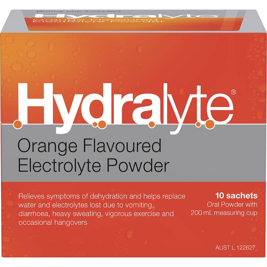 Hydralyte Effervescent Electrolyte Powder Orange Sachets 10pack