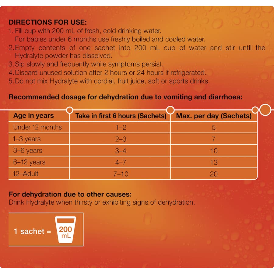 Hydralyte Effervescent Electrolyte Powder Orange Sachets 10pack