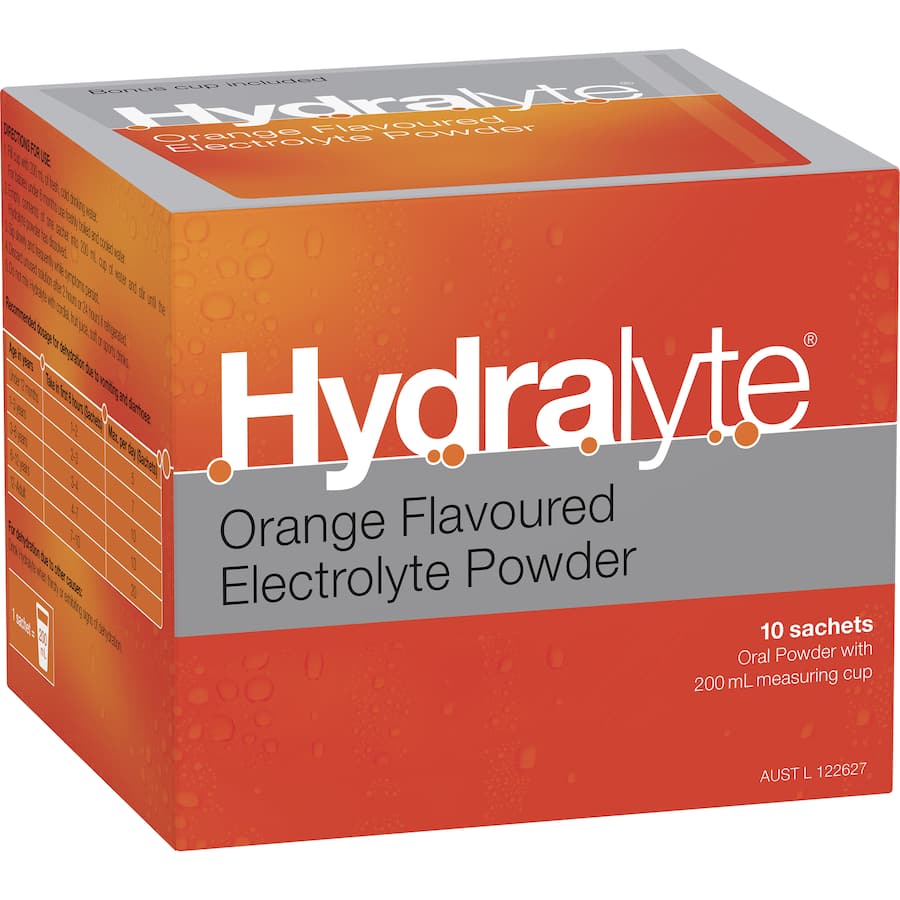 Hydralyte Effervescent Electrolyte Powder Orange Sachets 10pack