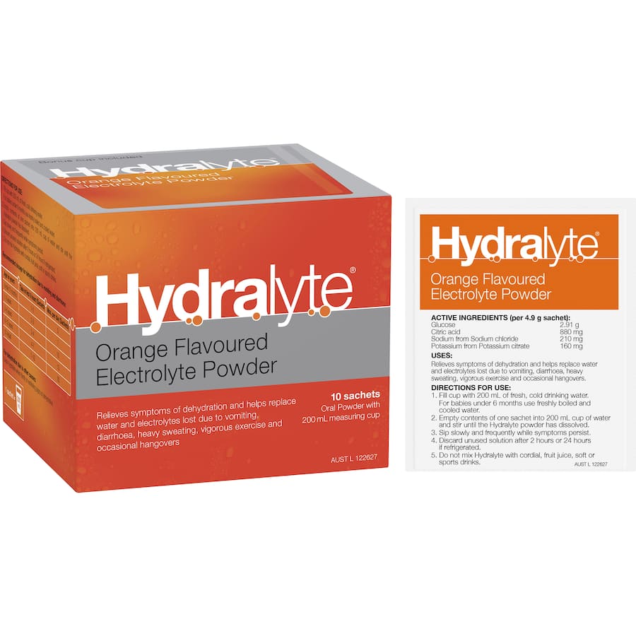 Hydralyte Effervescent Electrolyte Powder Orange Sachets 10pack
