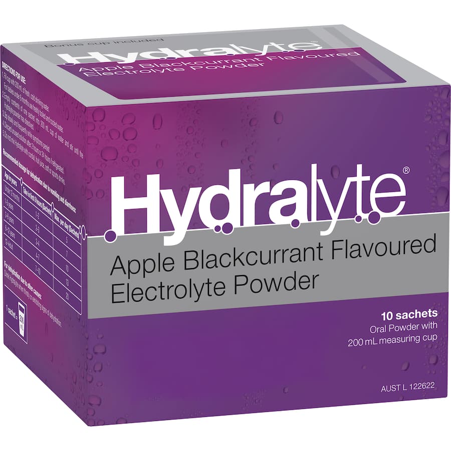 Hydralyte Effervescent Electrolyte Powder Apple Blackcurrant Sachets 10pack