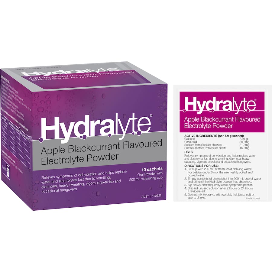 Hydralyte Effervescent Electrolyte Powder Apple Blackcurrant Sachets 10pack