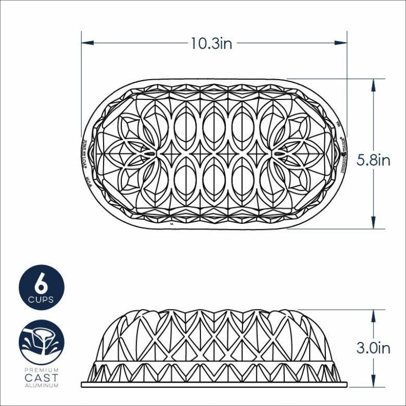 Nordic Ware Jubilee Loaf Pan in elegant design, 26x15x7.5cm, perfect for baking quick breads and pound cakes.