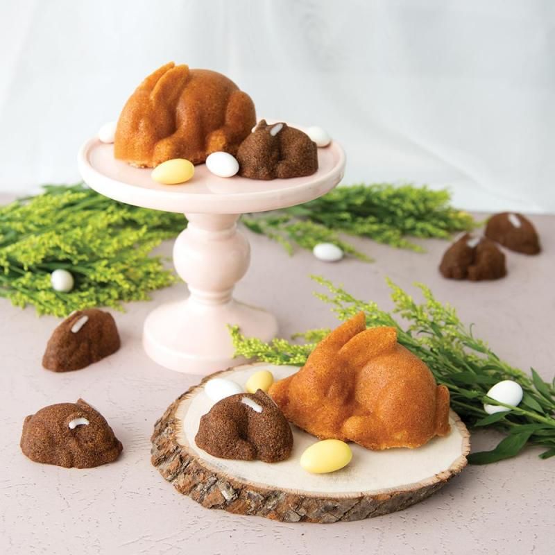 Nordic Ware Baby Bunny Cake Pan in toffee color, designed for creating charming, detailed bunny-shaped cakes for spring occasions.