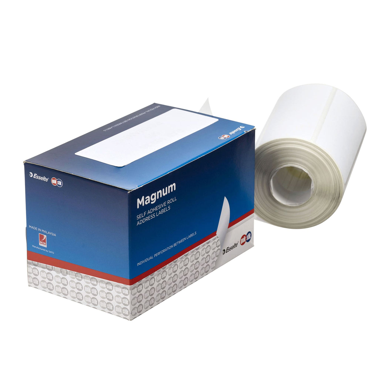 Quikstik Label Dispenser with 500 white labels (103x36mm) for efficient labeling and organization in offices and homes.