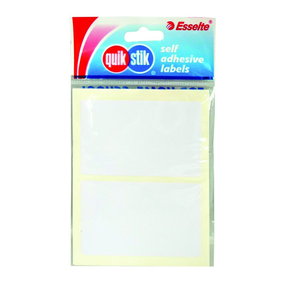 White Quikstik Labels, 48x75mm, pack of 12; perfect for organizing files and DIY projects with permanent adhesive.