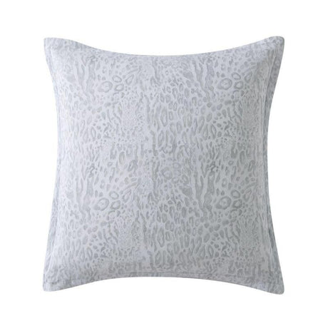 Logan & Mason Laguna Natural European Pillowcase features hand-painted palm fronds on one side and a leopard pattern on the reverse.