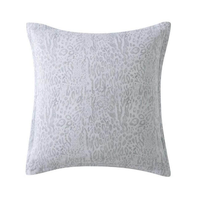 Logan & Mason Laguna Natural European Pillowcase features hand-painted palm fronds on one side and a leopard pattern on the reverse.