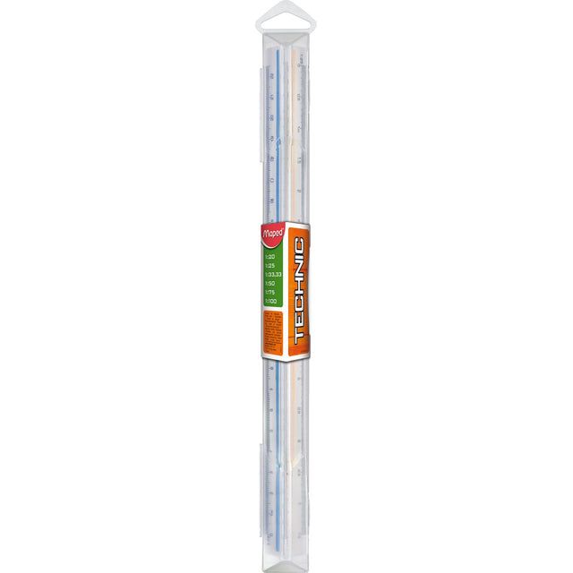 Maped Scale Ruler 1:20 1:100 for accurate measurements, features a lightweight design and protective case for durability.