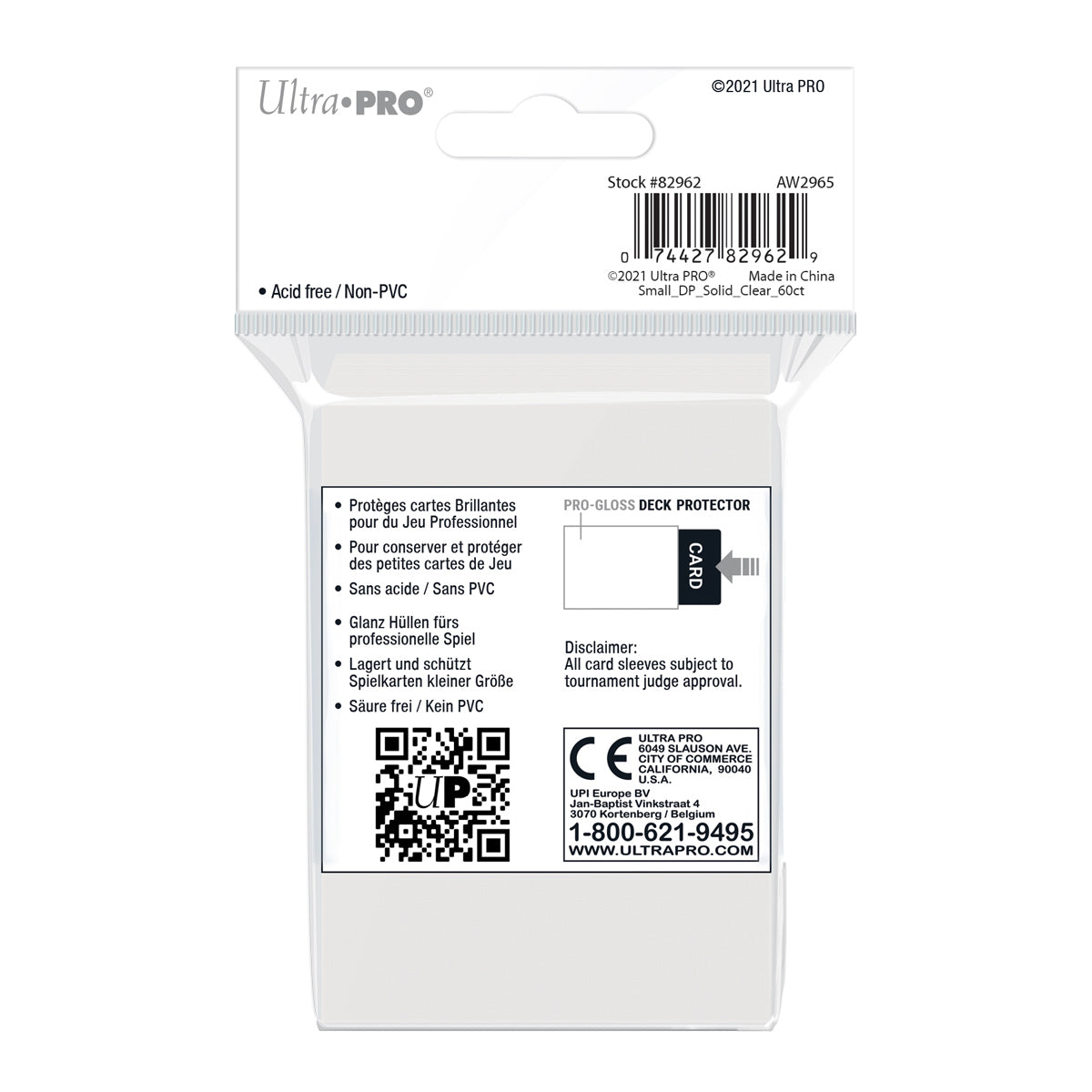 Ultra Pro: UP82962 PRO-Gloss 60ct Small Deck Protector sleeves: Clear
