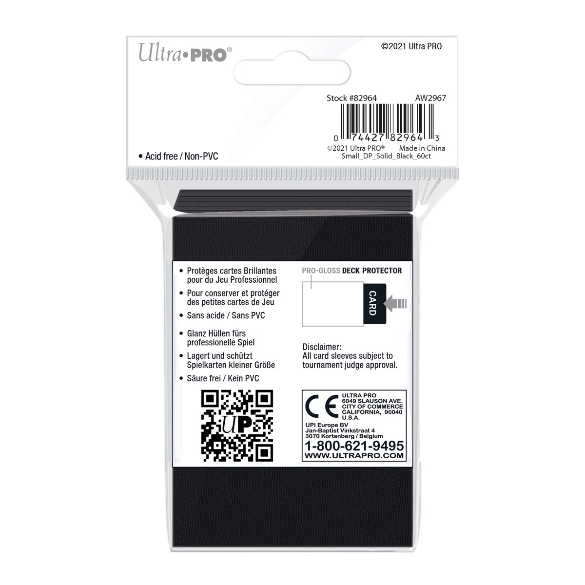 Ultra Pro: UP82964 PRO-Gloss 60ct Small Deck Protector sleeves: Black