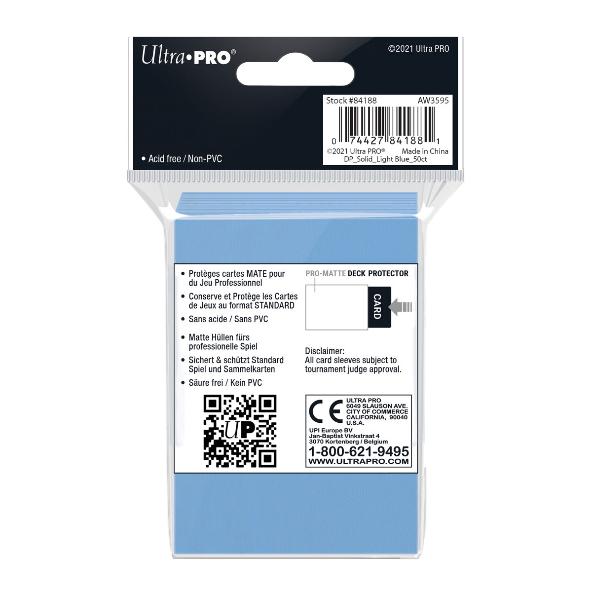 Ultra Pro: UP84188 PRO-Matte 50ct Standard Deck Protector sleeves: Light Blue