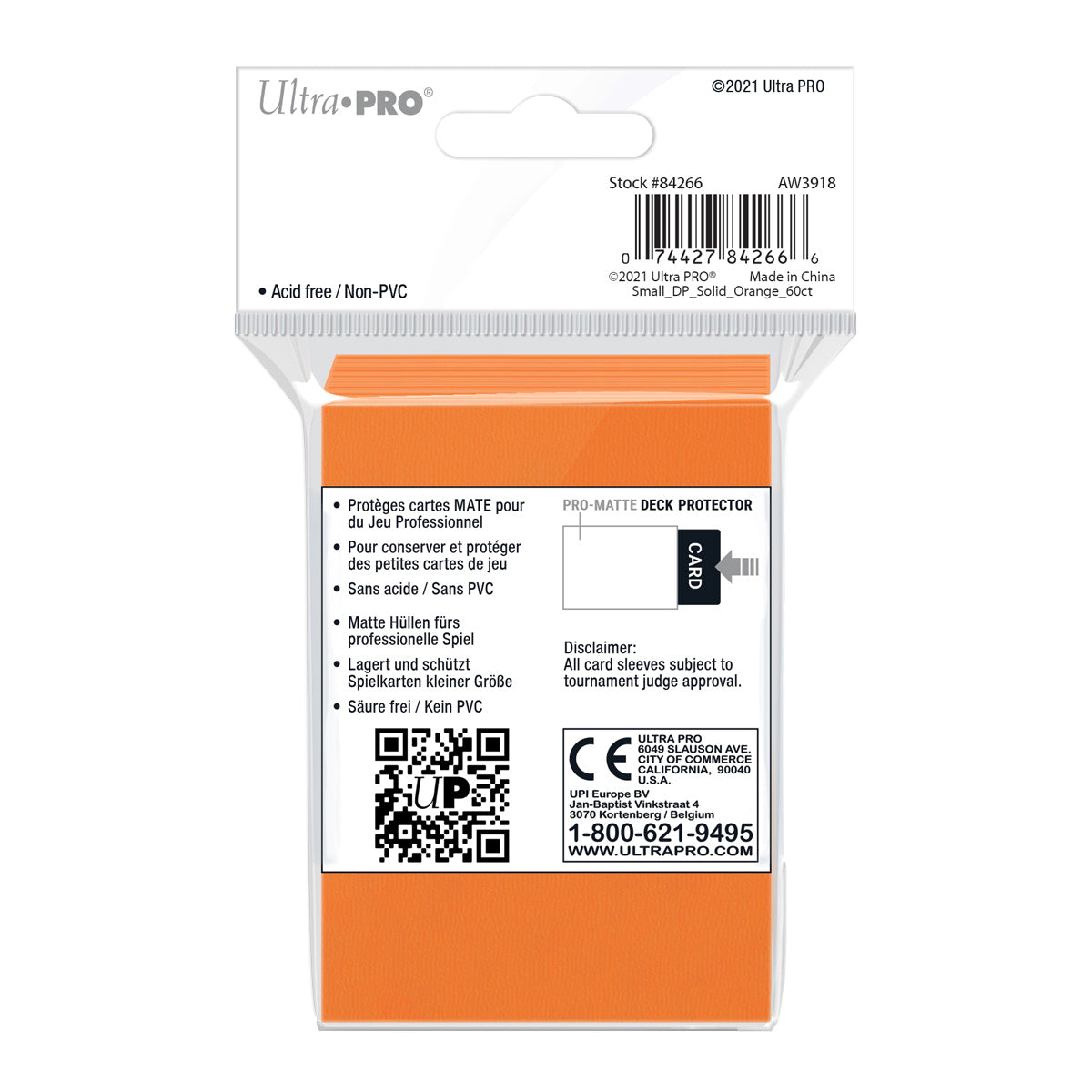 Ultra Pro: UP84266 PRO-Matte 60ct Small Deck Protector sleeves: Orange