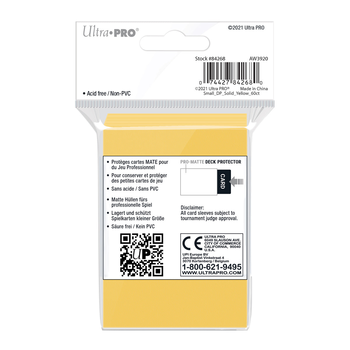 Ultra Pro: UP84268 Pro-Matte 60ct Small Deck Protector Sleeves: Yellow