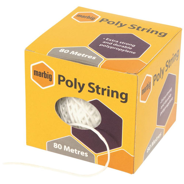 Marbig Poly String 80m in white, durable 100% cotton twine for versatile packaging, crafting, and organizing needs.