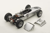 1/18 scale diecast model of Porsche 804 F1 #8, featuring Jo Bonnier’s vibrant Nurburgring 1962 livery, ideal for collectors.