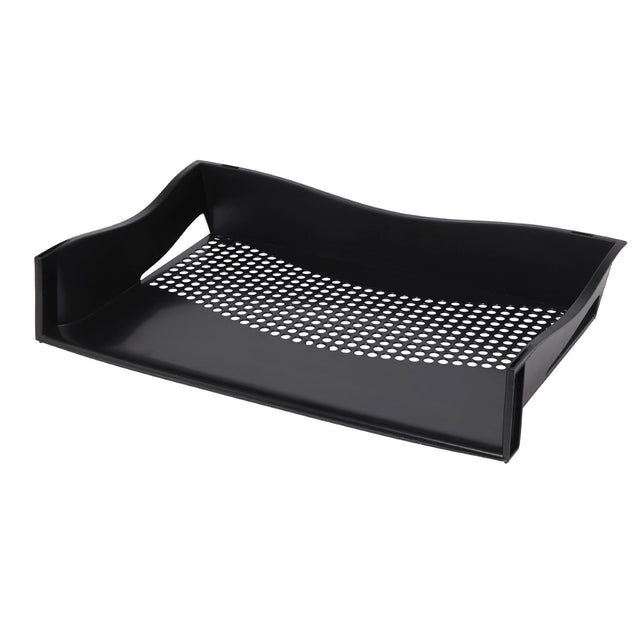 Marbig Enviro Document Tray in sleek black, designed for eco-friendly organization, stackable for efficient filing system.