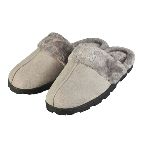 Womens Slippers Charcoal with Fur Trim XSmall (Size 5-6)