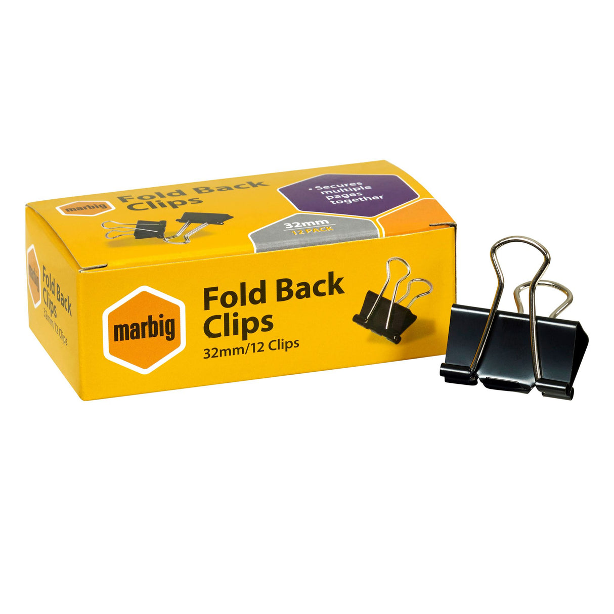 Marbig Fold Back Clips 32mm Box 12