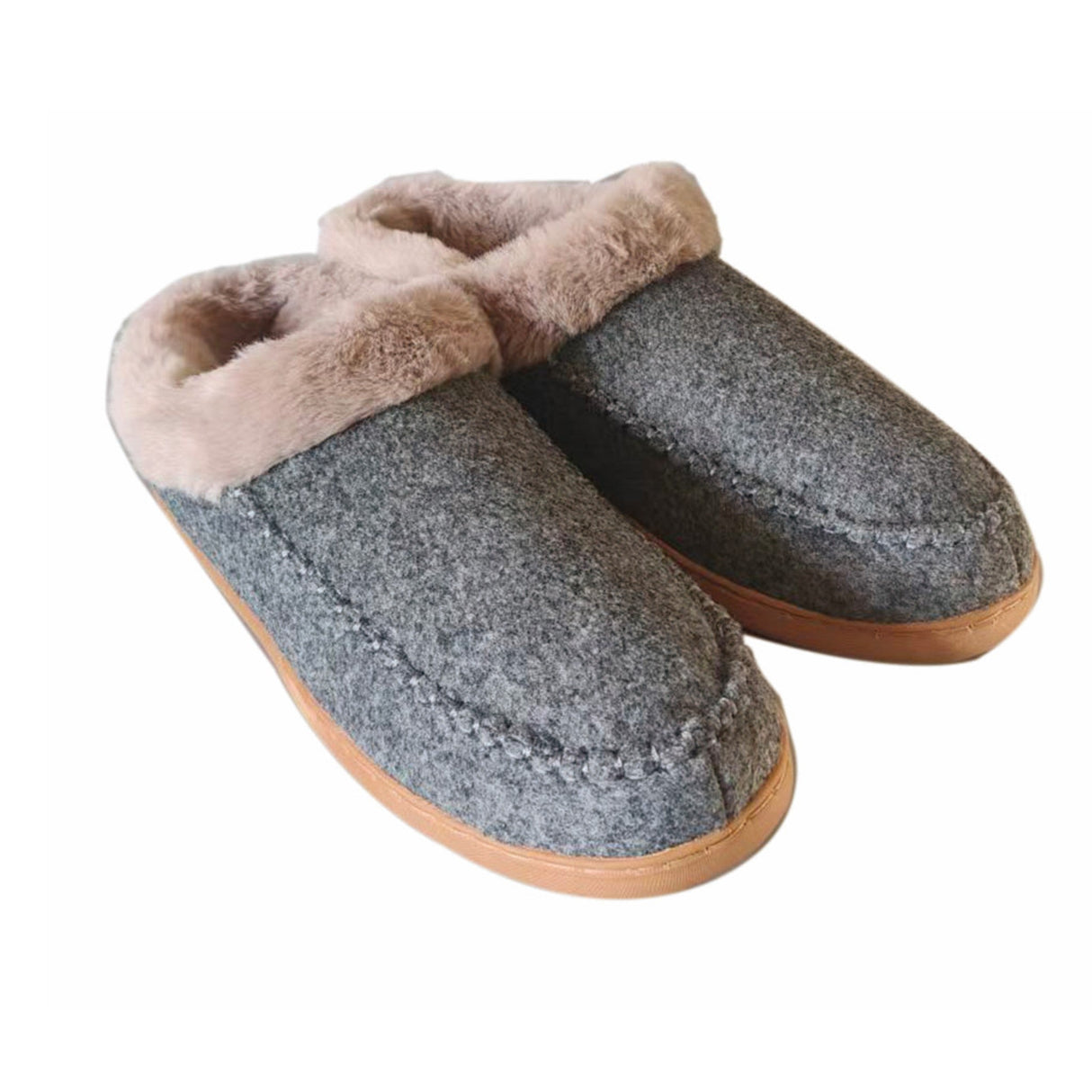 Mens Slippers Grey Stitch Slip on Extra Large (Size 13 - 14)