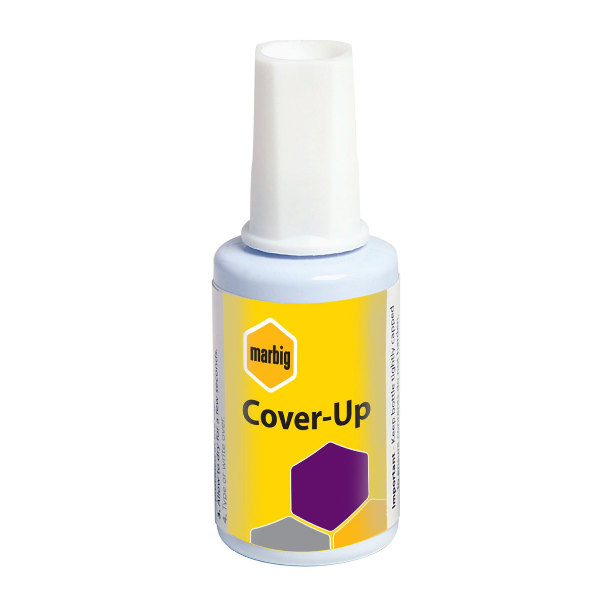 Marbig Correction Fluid Cover Up 20ml, a reliable correction tool for quick fixes on paper, ink, and pencil errors.