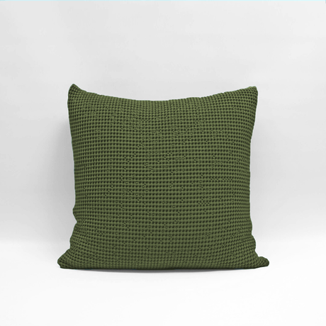 Olive euro pillowcase by Baksana featuring a soft, deep waffle texture and zip closure, made from 100% certified cotton.