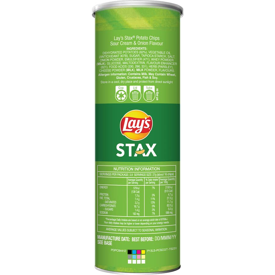 Lays Stax Potato Chips Sour Cream & Chives