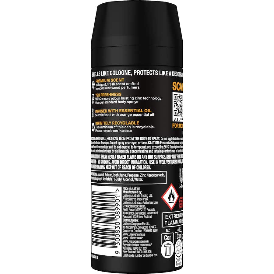 Lynx Deodorant Body Spray Black Vanilla 150mL