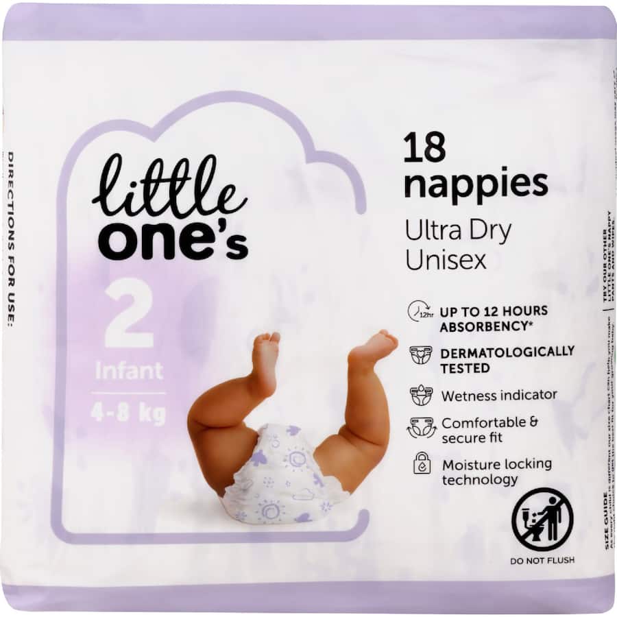 Little One's Convenience Nappies Infant Boys & Girls 4-8kg Size 2 18pack