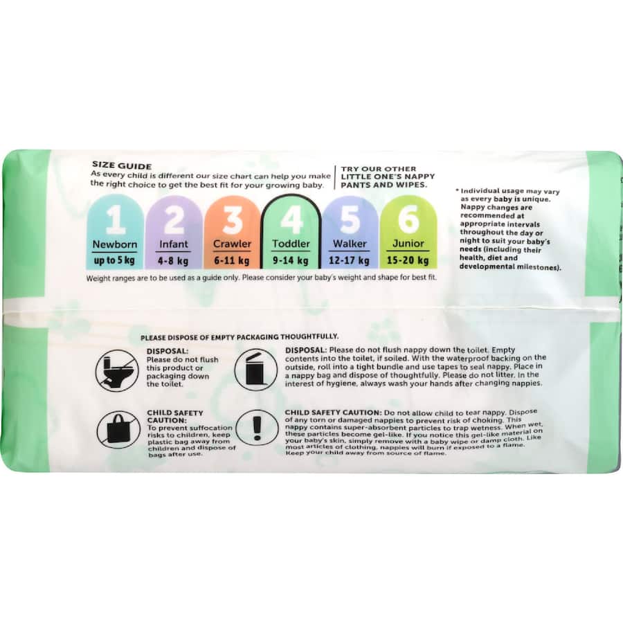 Little One's Convenience Nappies Toddler Boys & Girls 10-14kg Size 4 14pack