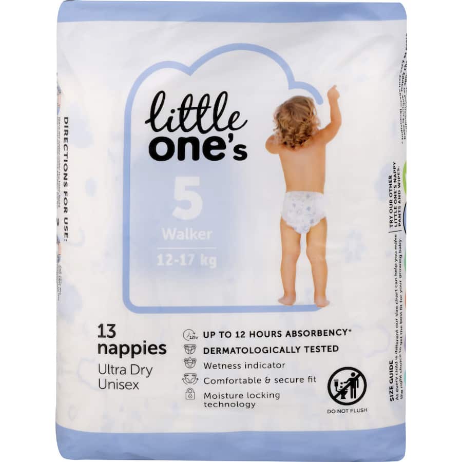 Little One's Convenience Nappies Walker Boys & Girls 13-17kg Size 5 13pack