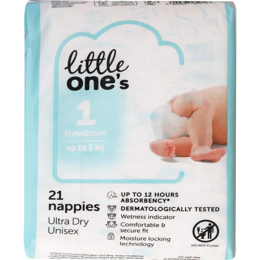 Little One's Convenience Newborn Nappies Boys & Girls Up To 5kg Size 1 21pack