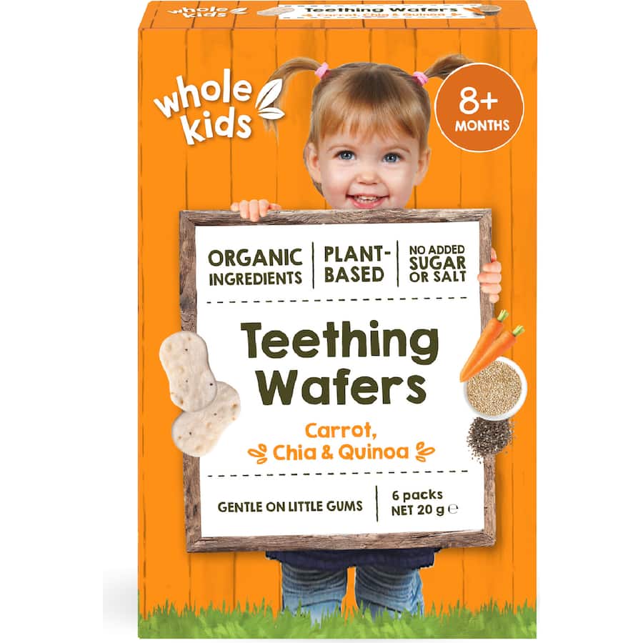 Whole Kids Organic Teething Wafers Carrot, Chia & Quinoa 6pk 20g