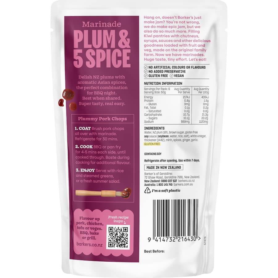 Barkers Marinade Plum 5 Spice