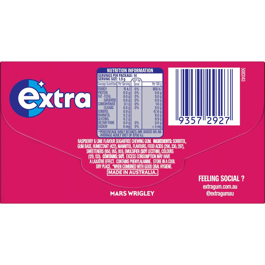 Wrigleys Extra Chewing Gum Raspberry & Lime