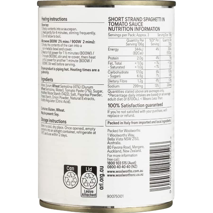 Woolworths Spaghetti Shortstrand 410g