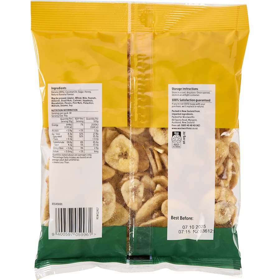 Woolworths Dried Banana Chips  Bag 300g
