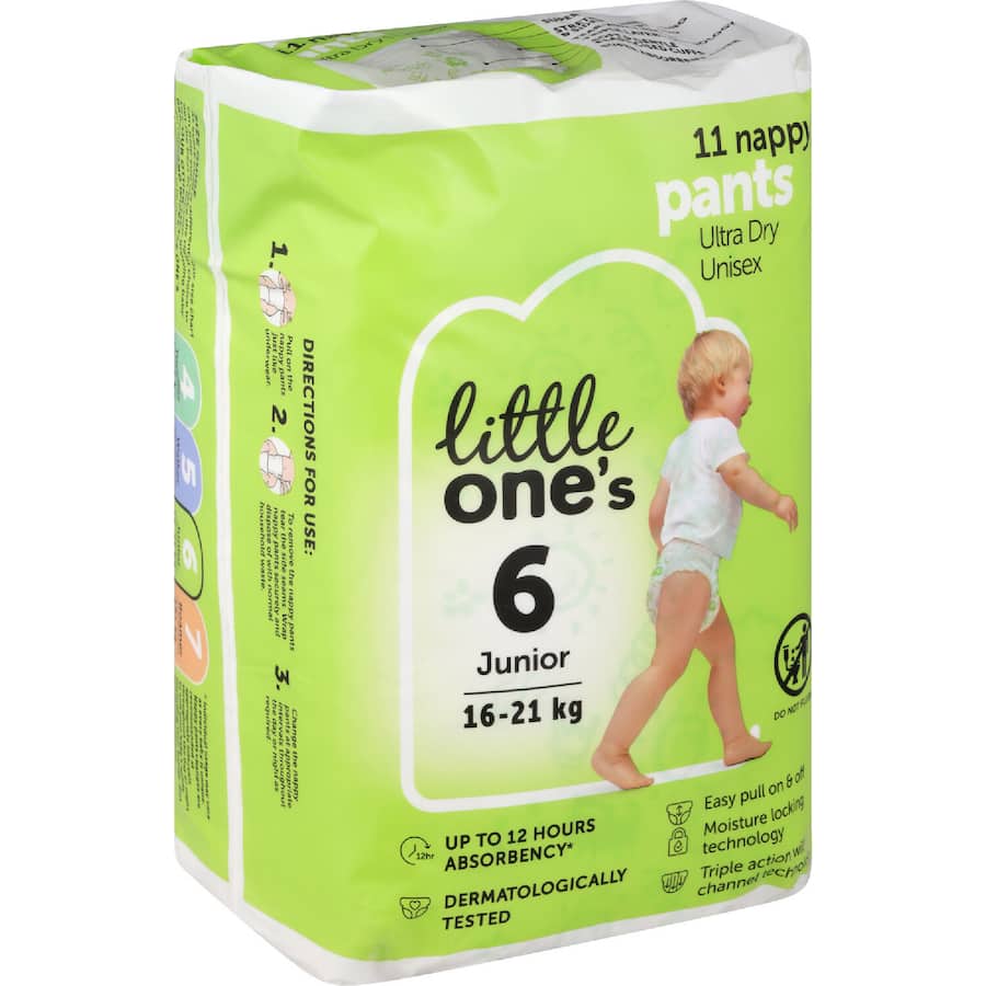 Little One's Convenience Nappy Pants Junior Boys & Girls 16+ Kg Size 6 11pack