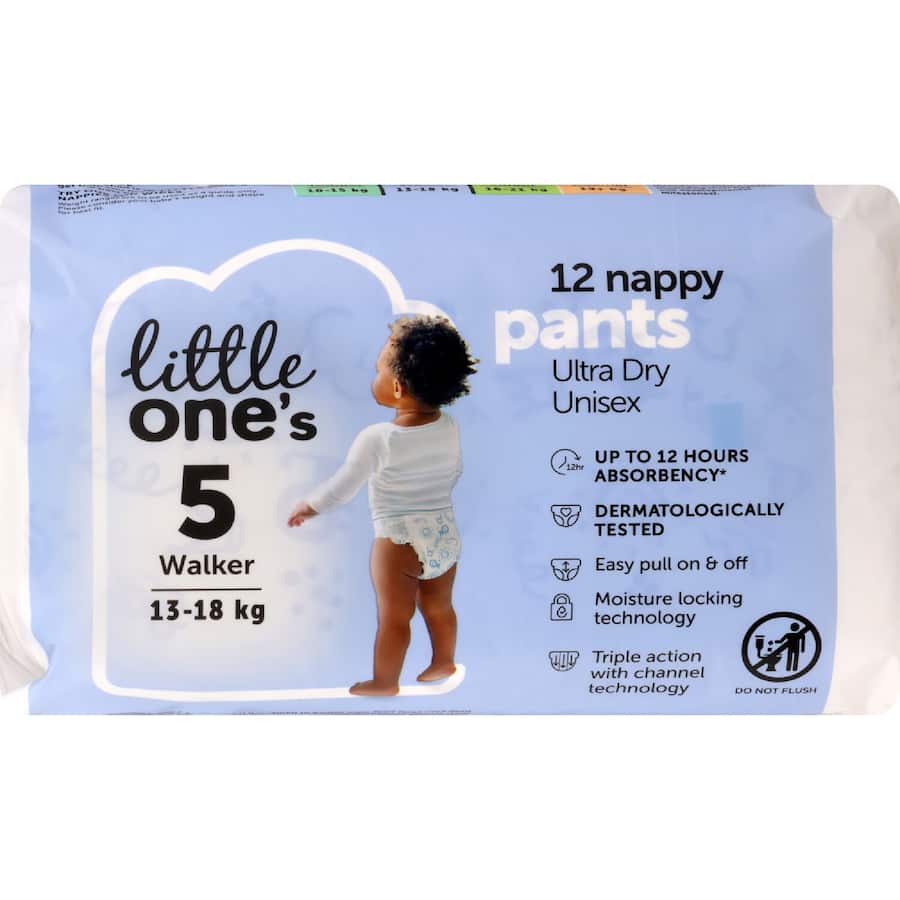 Little One's Convenience Nappy Pants Walker Boys & Girls 13-18kg Size 5 12pack