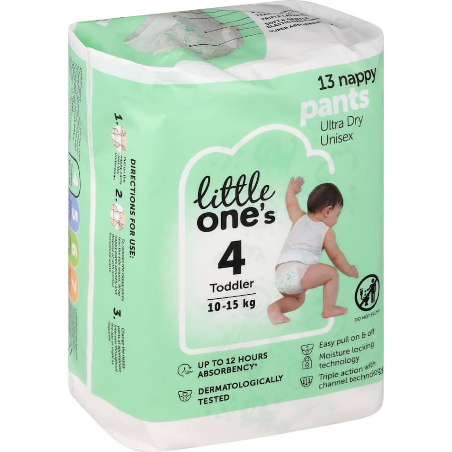 Little One's Convenience Nappy Pants Toddler Boys & Girls 10-15kg Size 4 13pack