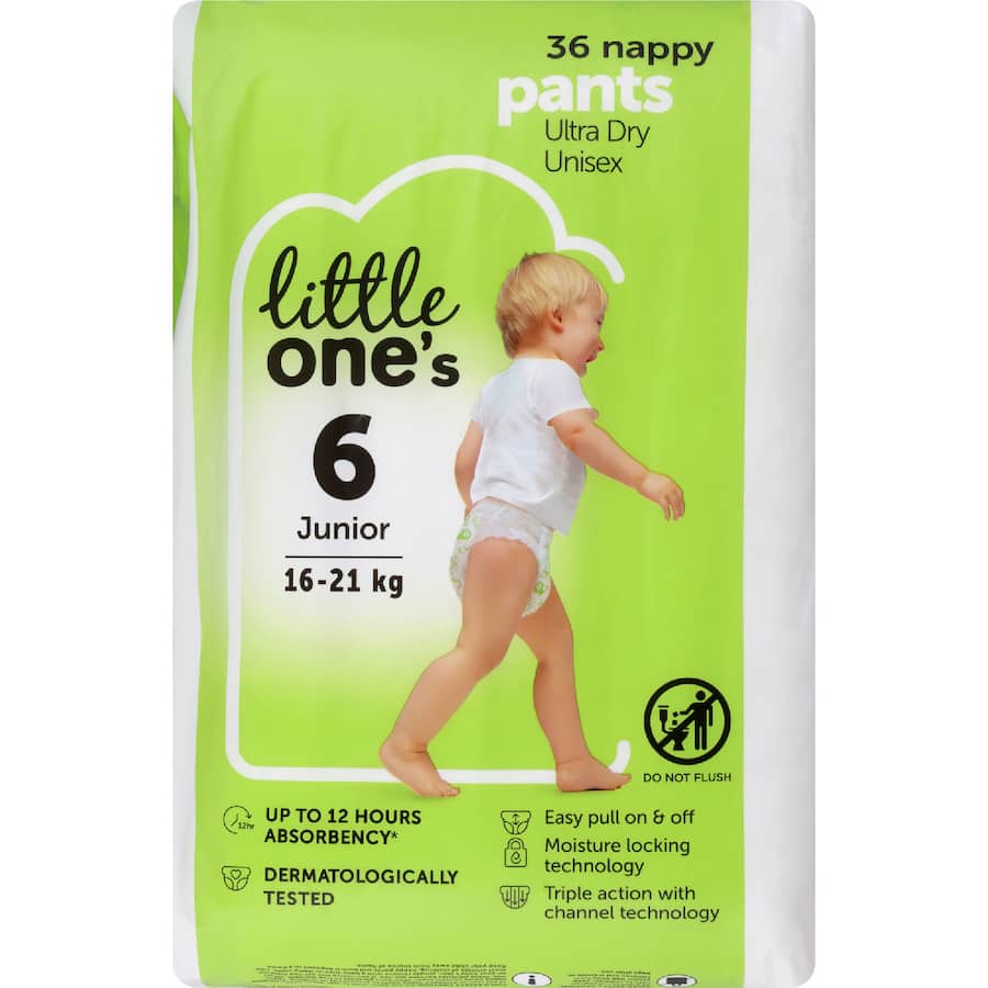 Little One's Bulk Nappy Pants Junior Boys & Girls 16+ Kg Size 6 36pack