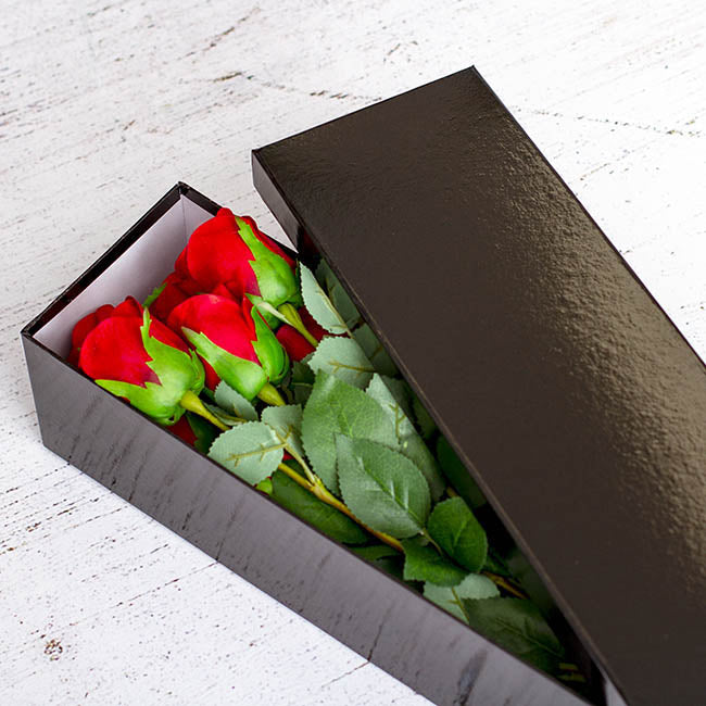 Glossy Half Dozen Rose Box Black