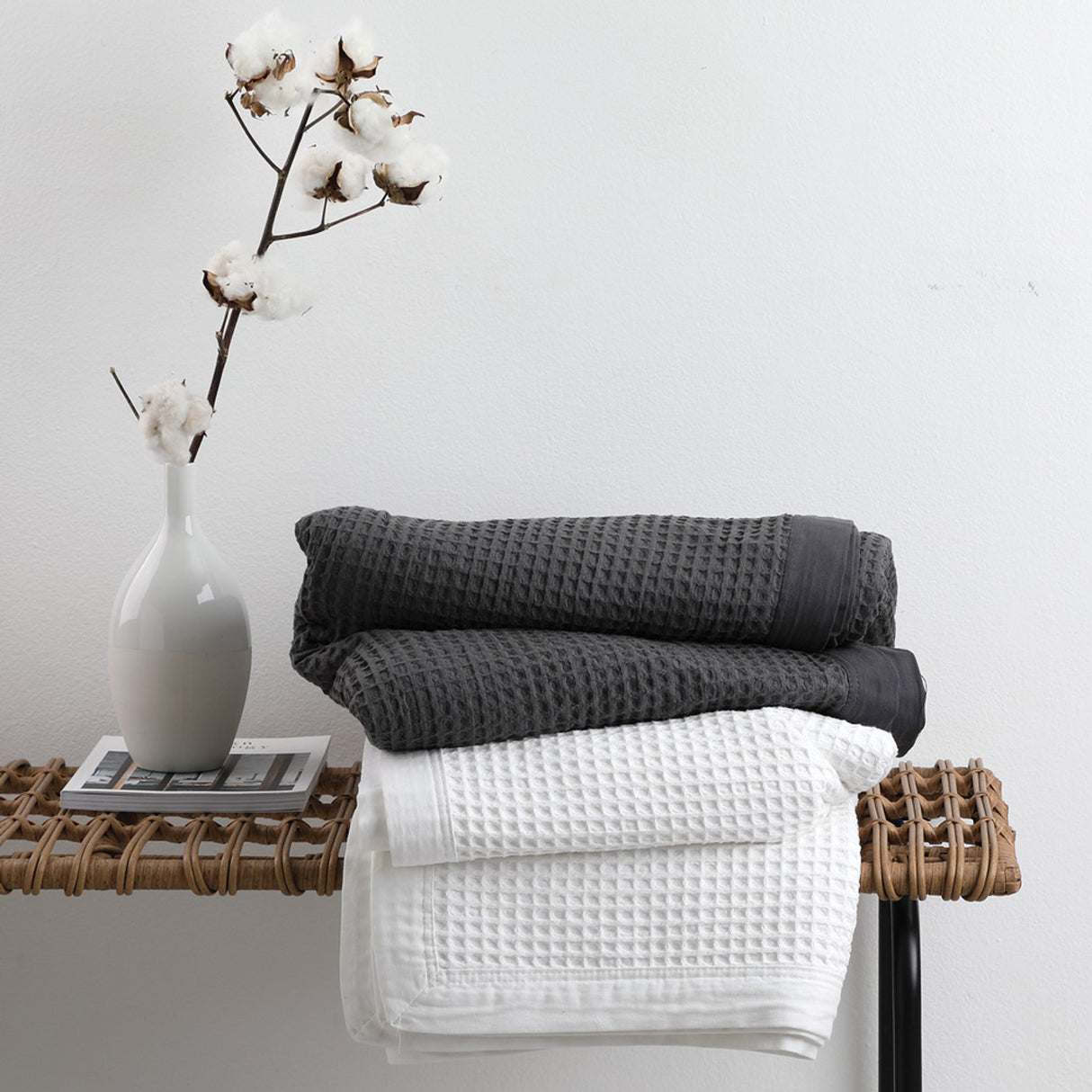 Super King Bed - Charcoal Cotton Waffle Blanket
