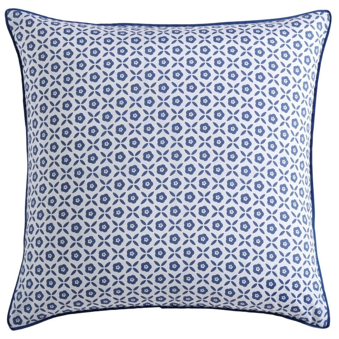 Logan and Mason Avila Blue European Pillowcase featuring vibrant Moroccan-inspired designs in a luxurious cotton-rich blend.