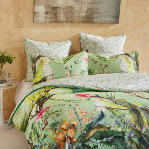 King Duvet Cover Set - Aviary Green Quilt Cover Set by Logan & Mason