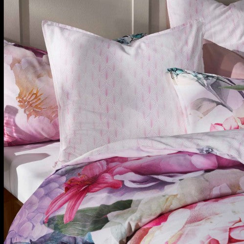 King Duvet Cover Set with soft pink floral design, 100% cotton, 250TC sateen finish, for a luxurious summer-inspired bedroom.