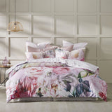 Super King Duvet Cover Set in soft pink florals with a geo print reverse, crafted from luxurious 100% cotton sateen.